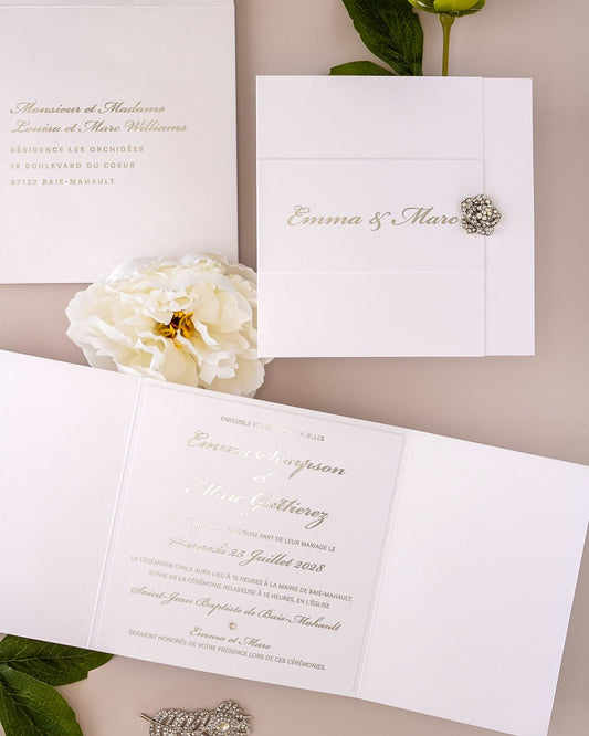 "Ellen" - Faire-part de mariage luxueux, chic et élégant avec dorure argent – Wedding stationery - Création Luxe Carterie Studio