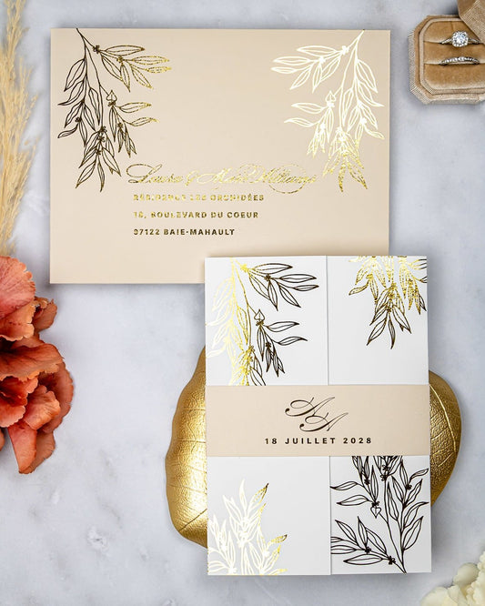 "Eva" - Faire-part de mariage chic, élégant et romantique avec dorure or - Wedding stationery - Création Luxe Carterie Studio