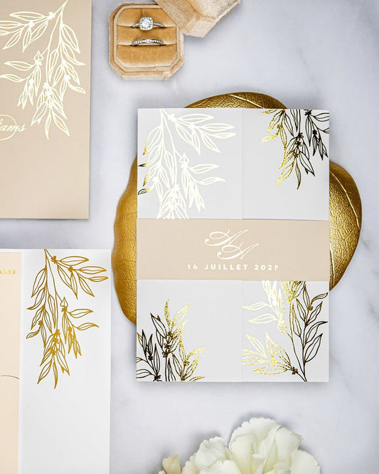 "Eva" - Faire-part de mariage chic, élégant et romantique avec dorure or - Wedding stationery - Création Luxe Carterie Studio
