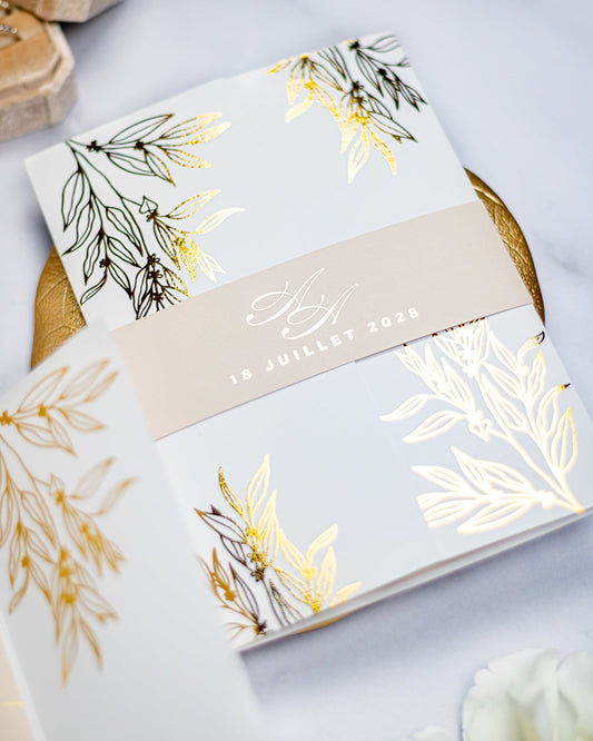 "Eva" - Faire-part de mariage chic, élégant et romantique avec dorure or - Wedding stationery - Création Luxe Carterie Studio