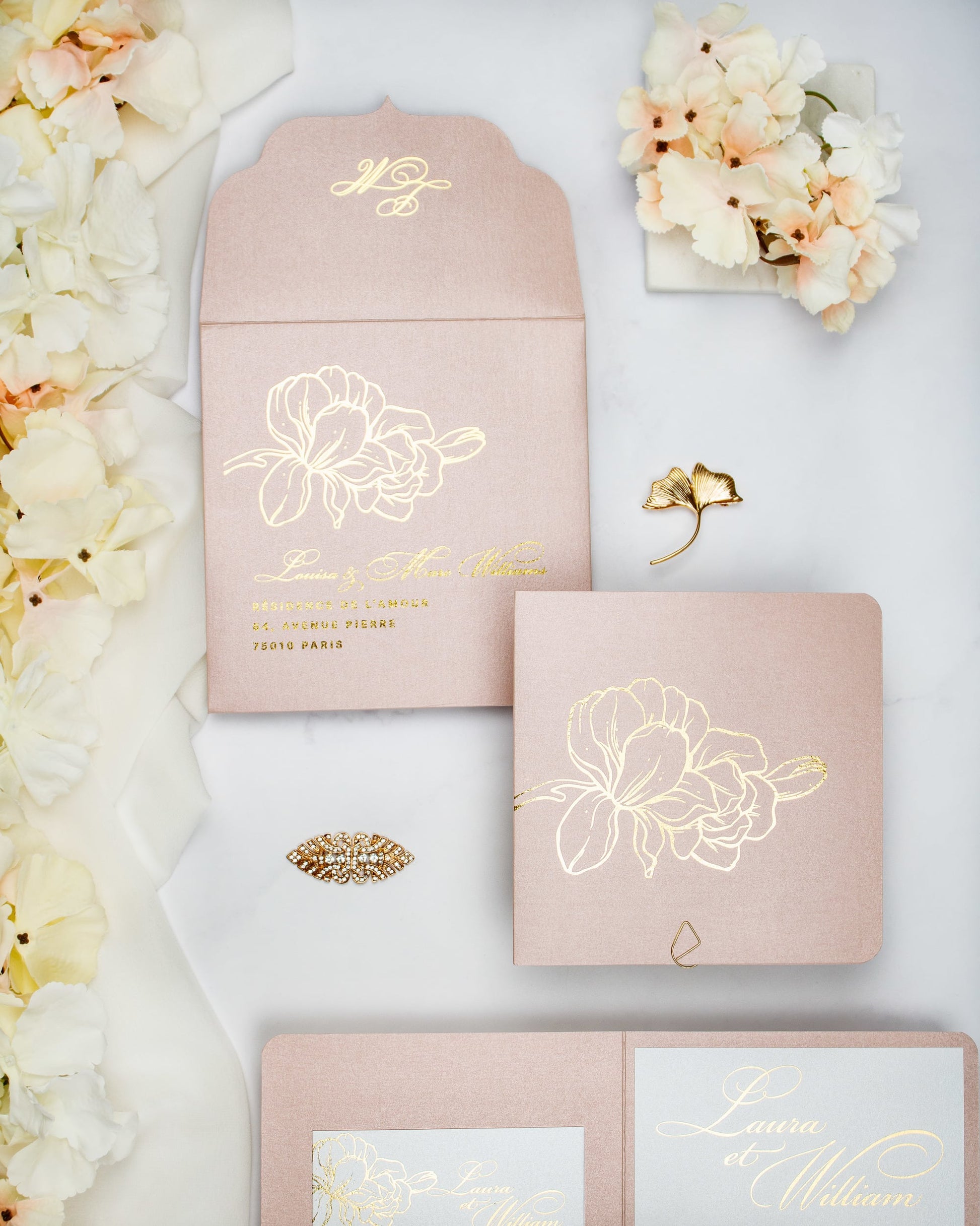 "Alamanda" - Faire-part de mariage chic, élégant et romantique avec dorure or - Wedding stationery - Création Luxe Carterie Studio