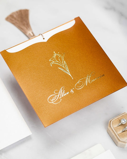 "Farla" - Faire-part de mariage moderne, chic et élégant avec dorure or – Wedding stationery - Création Luxe Carterie Studio