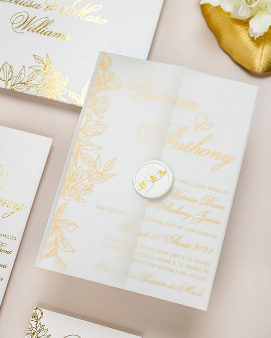 "Félicie" - Faire-part de mariage chic, élégant et romantique avec dorure or - Wedding stationery - Création Luxe Carterie Studio