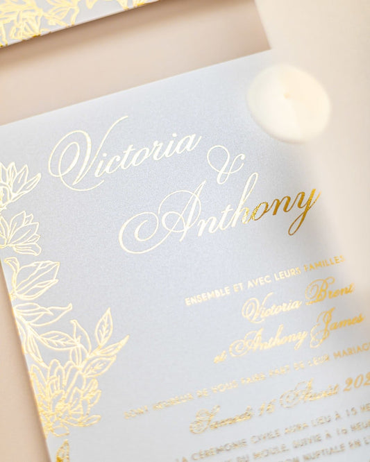 "Félicie" - Faire-part de mariage chic, élégant et romantique avec dorure or - Wedding stationery - Création Luxe Carterie Studio
