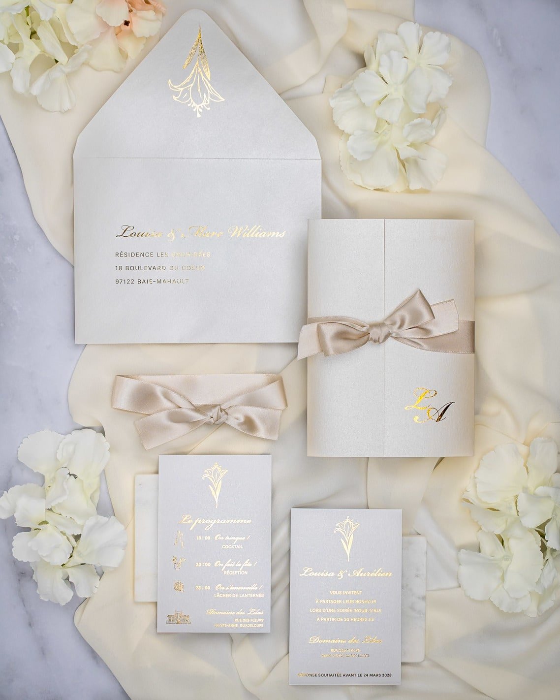 "Frany" - Faire-part de mariage chic, élégant et romantique avec dorure or - Wedding stationery - Création Luxe Carterie Studio