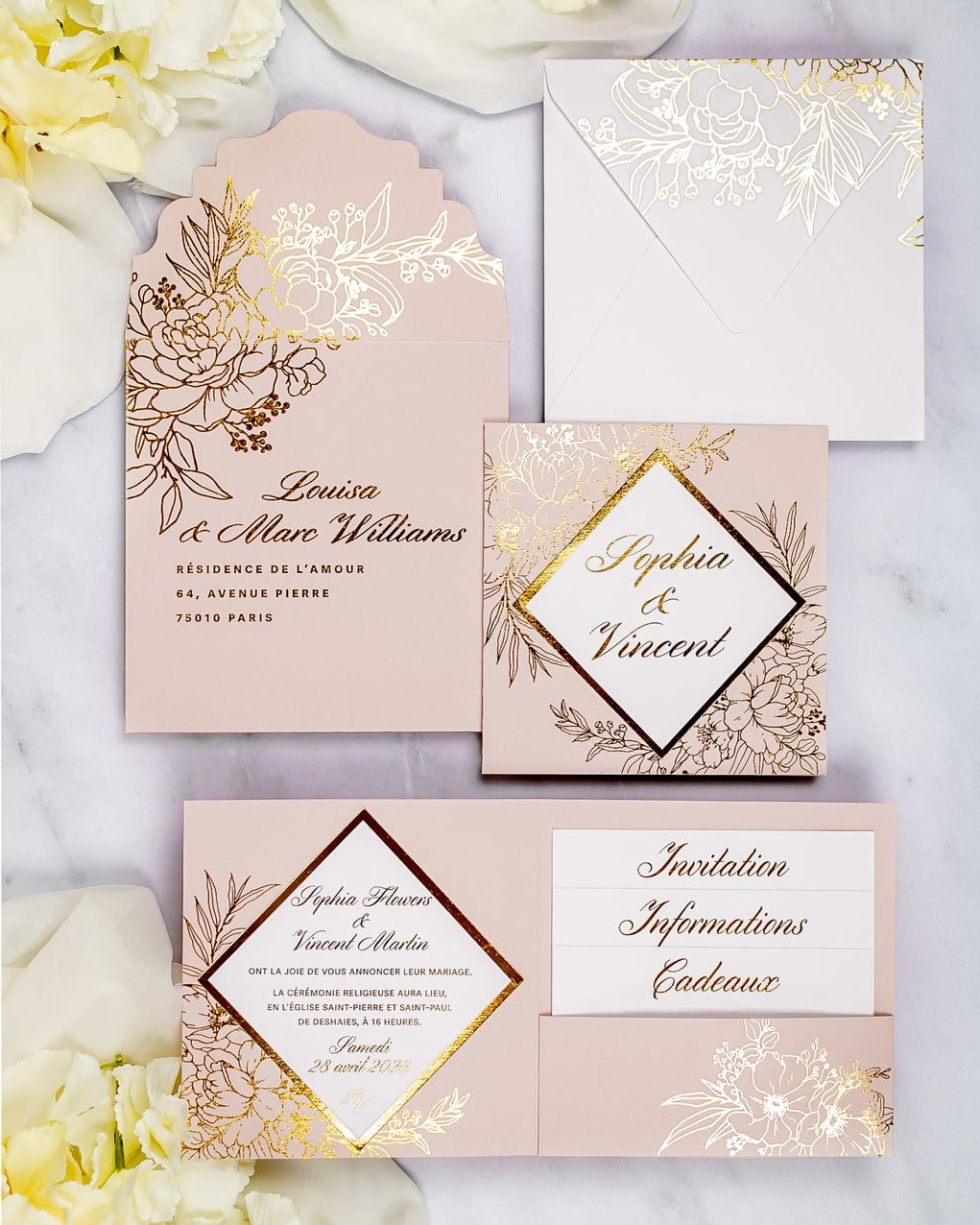 "Gabriella" - Faire-part de mariage chic, élégant et romantique avec dorure or - Wedding stationery - Création Luxe Carterie Studio