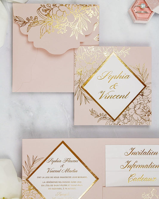 "Gabriella" - Faire-part de mariage chic, élégant et romantique avec dorure or - Wedding stationery - Création Luxe Carterie Studio