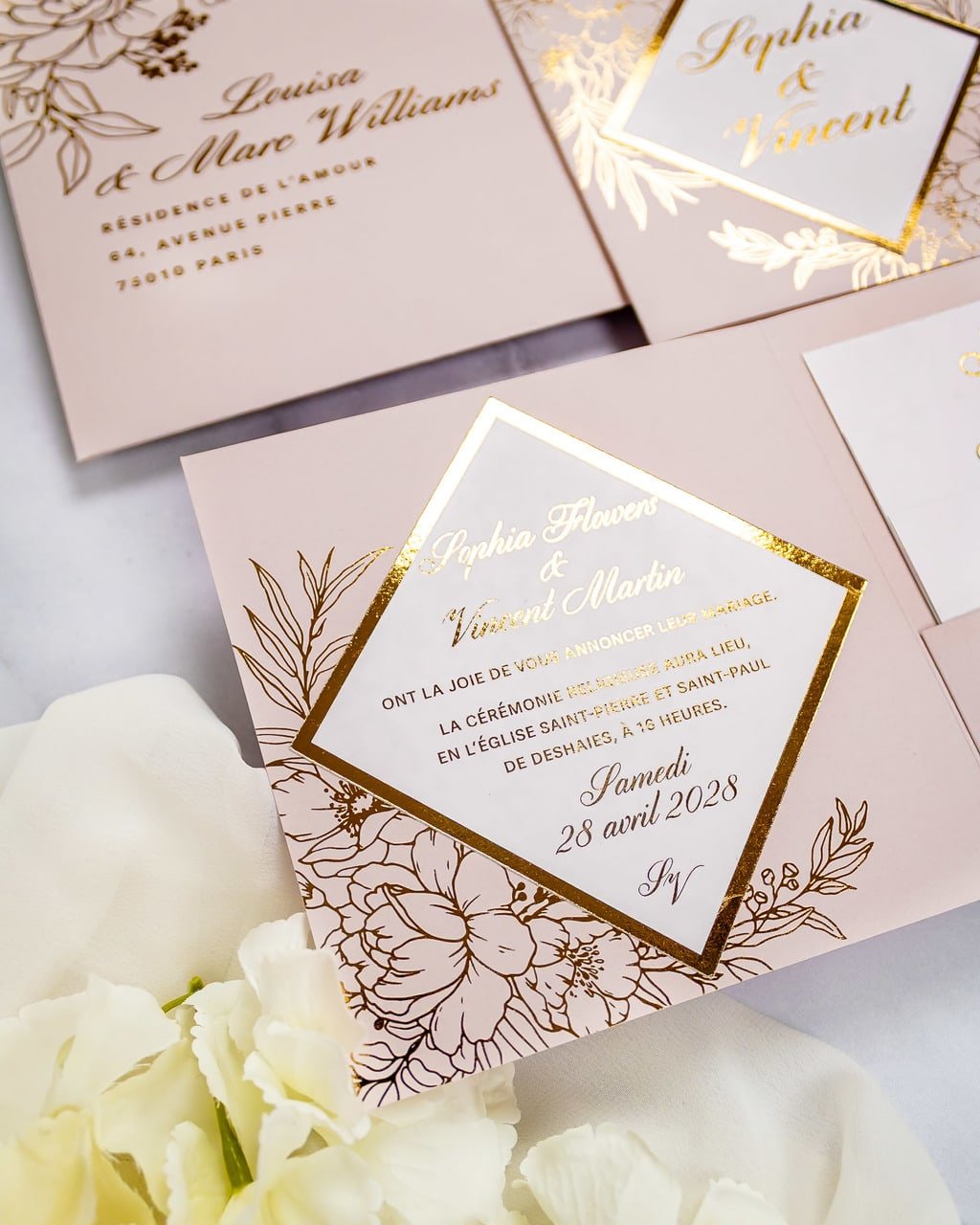 "Gabriella" - Faire-part de mariage chic, élégant et romantique avec dorure or - Wedding stationery - Création Luxe Carterie Studio