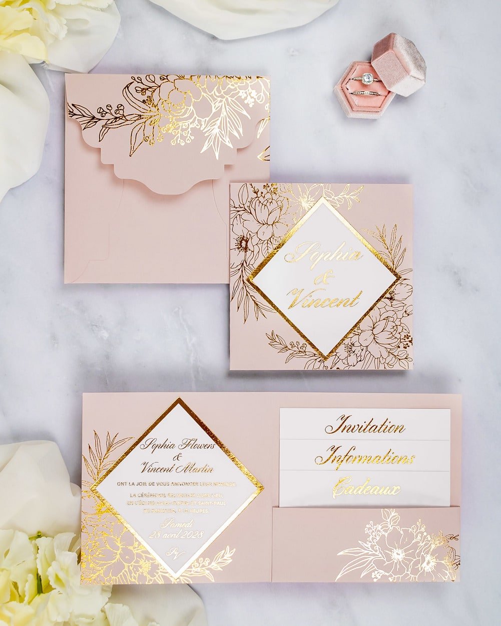 "Gabriella" - Faire-part de mariage chic, élégant et romantique avec dorure or - Wedding stationery - Création Luxe Carterie Studio