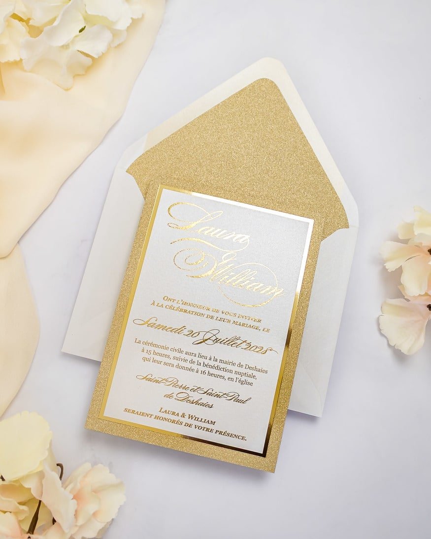 "Glamour" - Faire-part de mariage chic, élégant et romantique avec dorure or - Wedding stationery - Création Luxe Carterie Studio