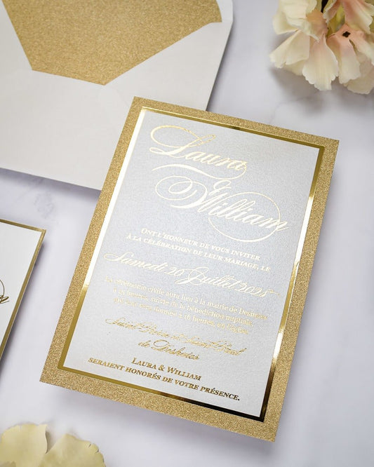 "Glamour" - Faire-part de mariage chic, élégant et romantique avec dorure or - Wedding stationery - Création Luxe Carterie Studio