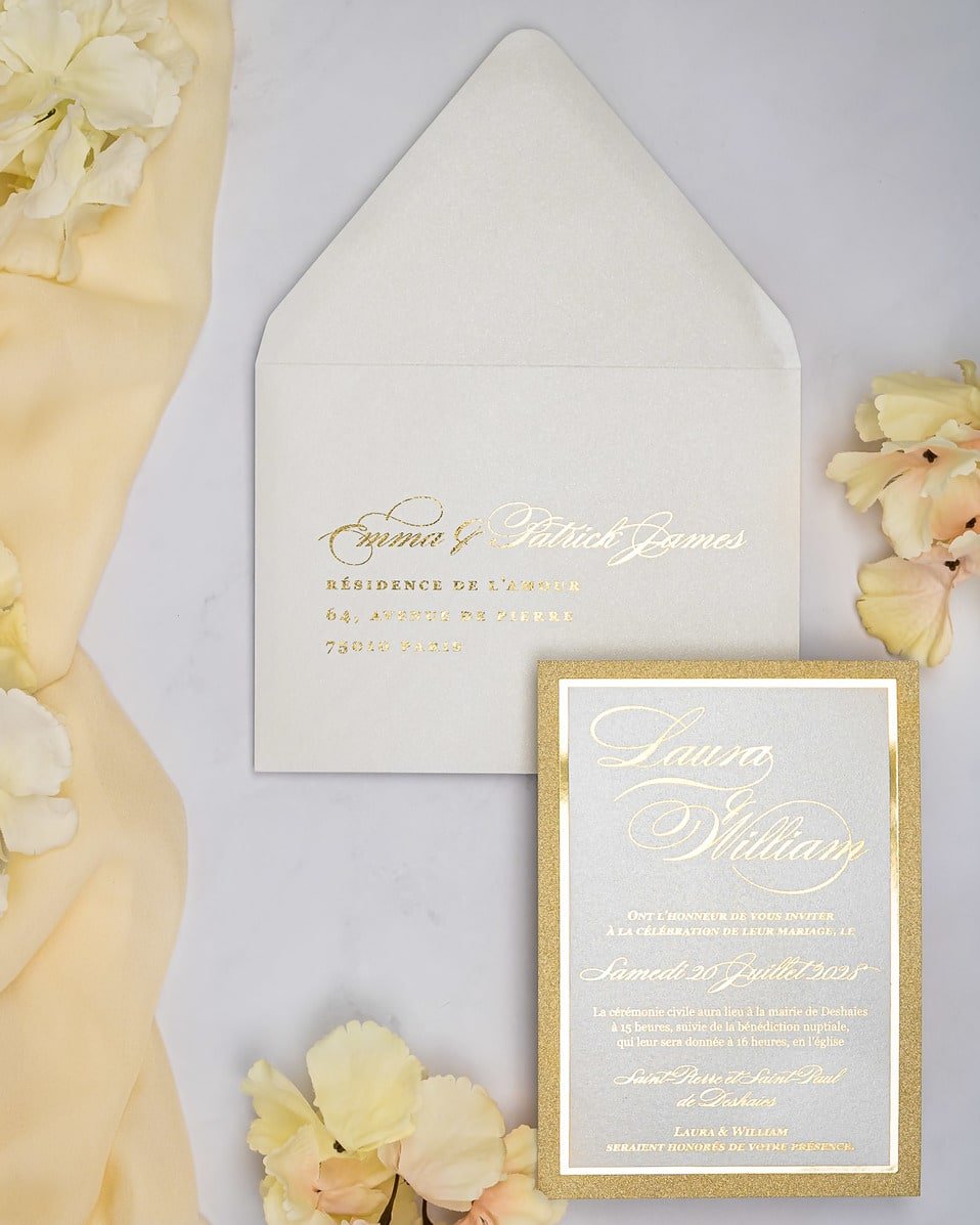 "Glamour" - Faire-part de mariage chic, élégant et romantique avec dorure or - Wedding stationery - Création Luxe Carterie Studio