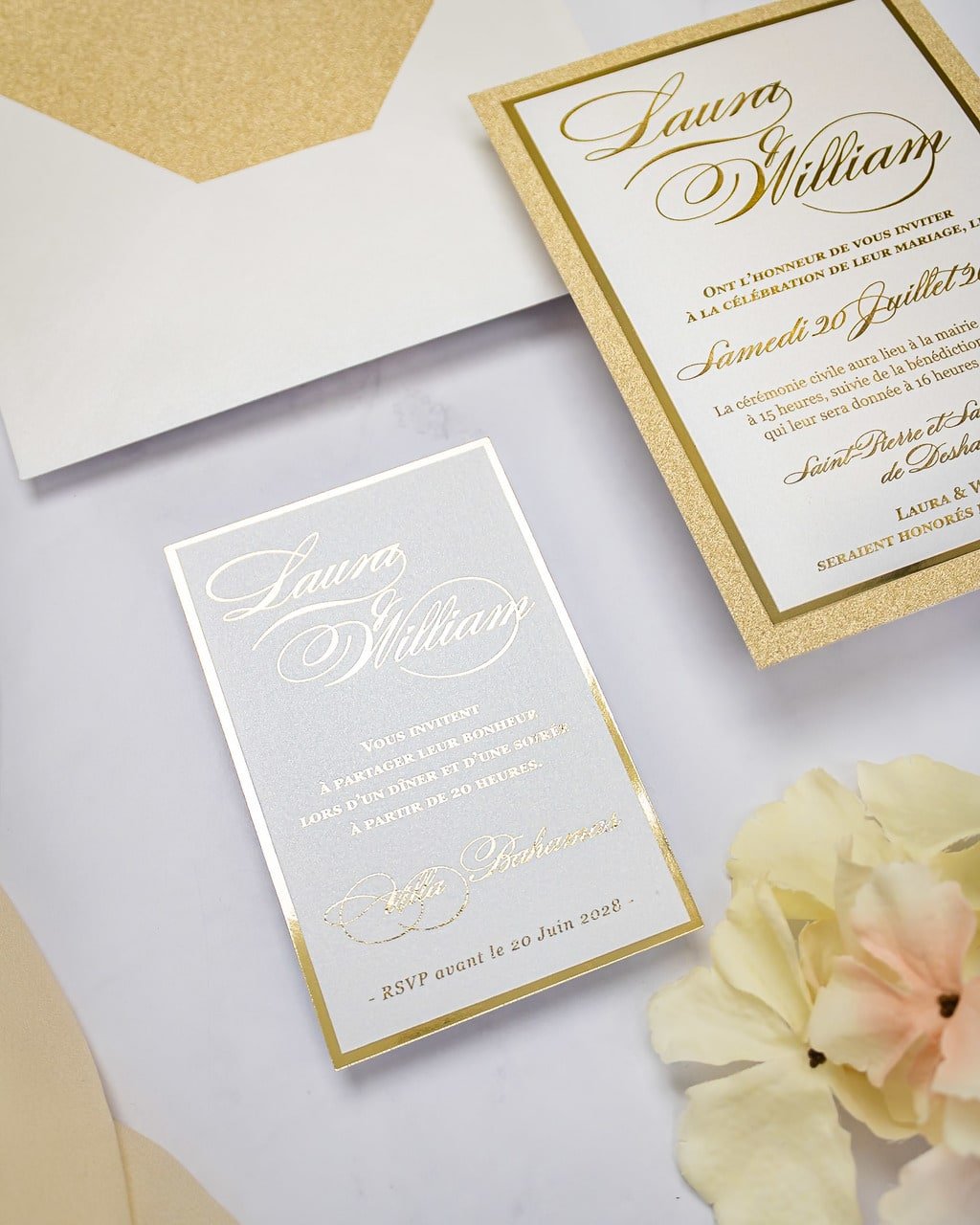 "Glamour" - Faire-part de mariage chic, élégant et romantique avec dorure or - Wedding stationery - Création Luxe Carterie Studio