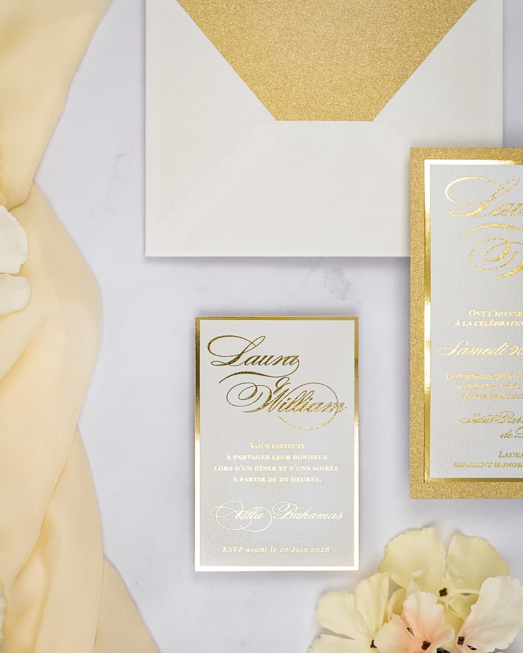 "Glamour" - Faire-part de mariage chic, élégant et romantique avec dorure or - Wedding stationery - Création Luxe Carterie Studio