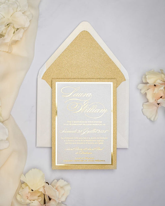 "Glamour" - Faire-part de mariage chic, élégant et romantique avec dorure or - Wedding stationery - Création Luxe Carterie Studio