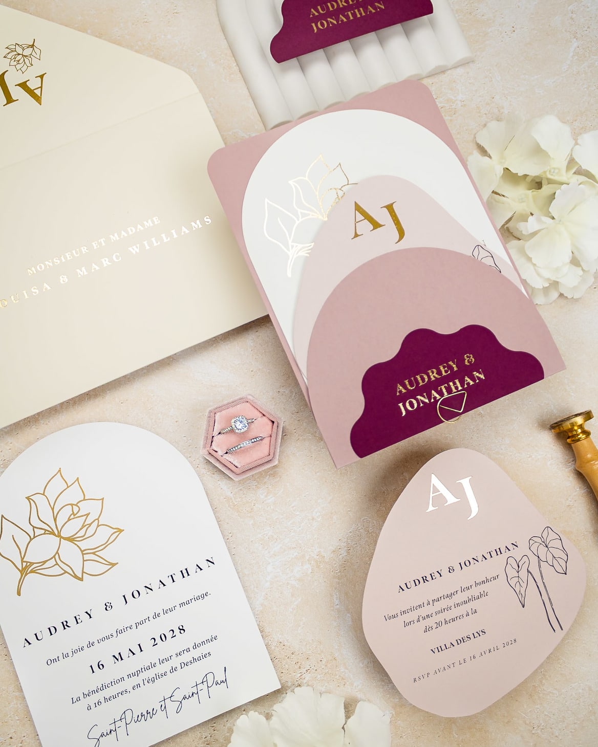 "Honey" - Faire-part de mariage moderne, chic et élégant avec dorure or – Wedding stationery - Création Luxe Carterie Studio