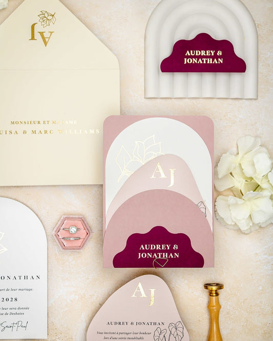 "Honey" - Faire-part de mariage moderne, chic et élégant avec dorure or – Wedding stationery - Création Luxe Carterie Studio