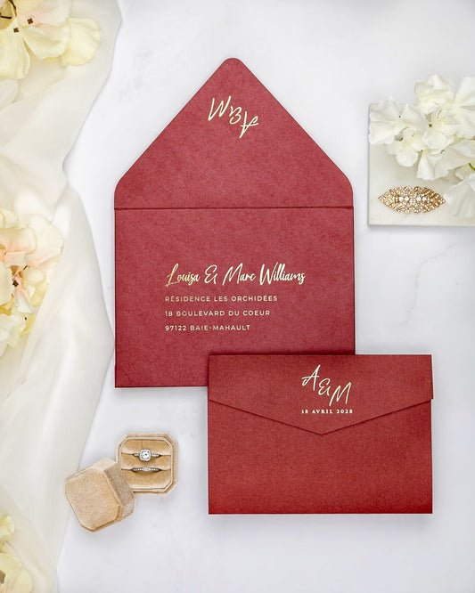 "India" - Faire-part de mariage chic, élégant et romantique avec dorure or - Wedding stationery - Création Luxe Carterie Studio