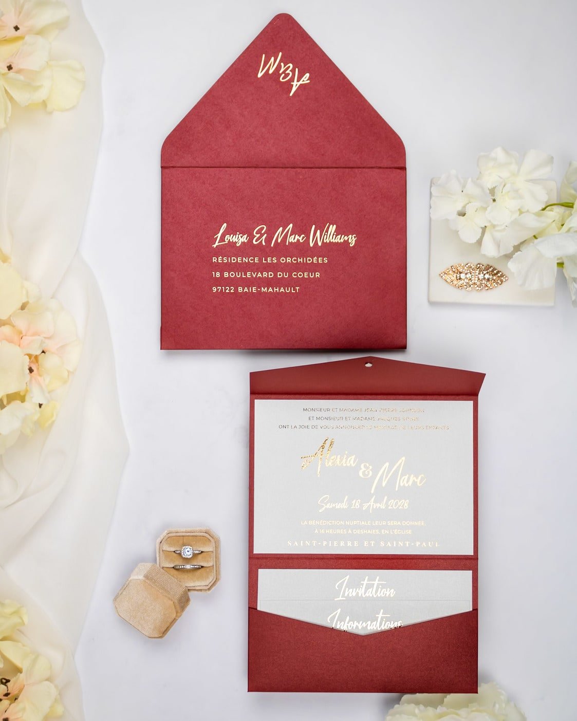 "India" - Faire-part de mariage chic, élégant et romantique avec dorure or - Wedding stationery - Création Luxe Carterie Studio