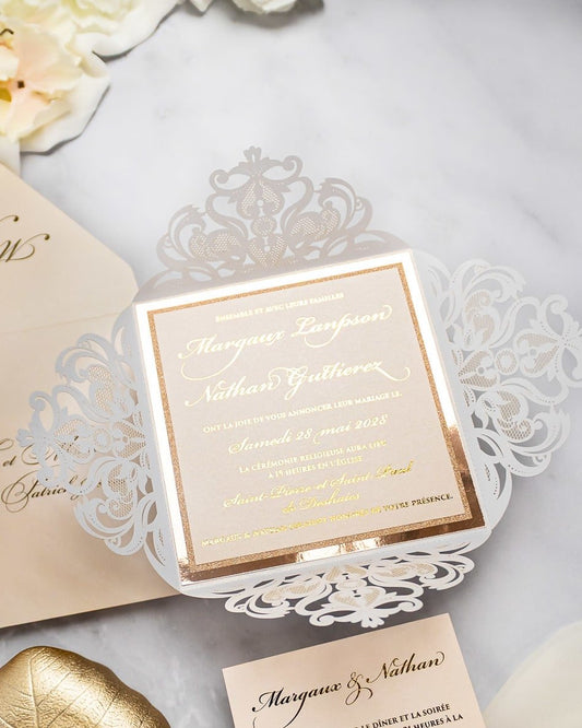 "Infinity" - Faire-part de mariage laser cut élégant et romantique avec dorure or - Wedding stationery - Création Luxe Carterie Studio