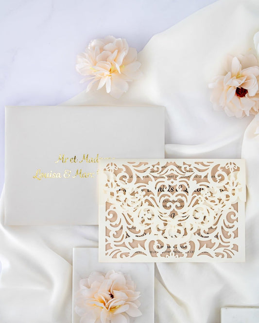 "Jade" - Faire-part de mariage laser cut élégant et romantique avec dorure or - Wedding stationery - Création Luxe Carterie Studio