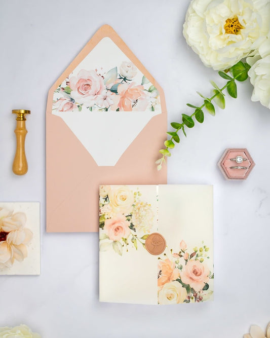 "Jais" - Faire-part de mariage fleuris élégant et romantique avec dorure or et wax seal – Wedding stationery - Création Luxe Carterie Studio