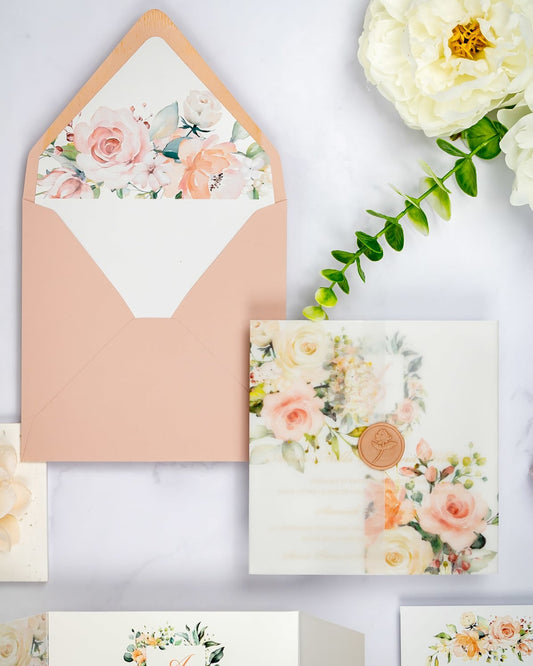 "Jais" - Faire-part de mariage fleuris élégant et romantique avec dorure or et wax seal – Wedding stationery - Création Luxe Carterie Studio
