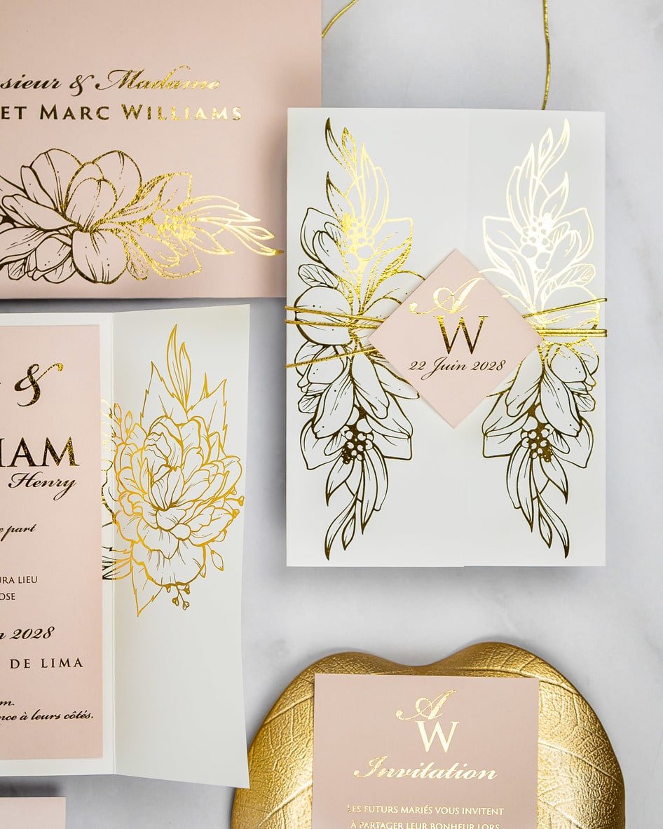 "Jana" - Faire-part de mariage chic, élégant et romantique avec dorure or - Wedding stationery - Création Luxe Carterie Studio