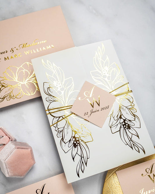 "Jana" - Faire-part de mariage chic, élégant et romantique avec dorure or - Wedding stationery - Création Luxe Carterie Studio
