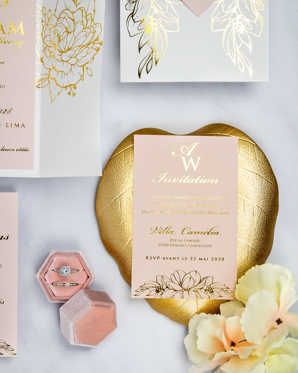 "Jana" - Faire-part de mariage chic, élégant et romantique avec dorure or - Wedding stationery - Création Luxe Carterie Studio