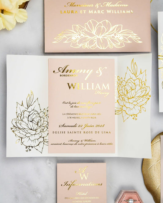 "Jana" - Faire-part de mariage chic, élégant et romantique avec dorure or - Wedding stationery - Création Luxe Carterie Studio