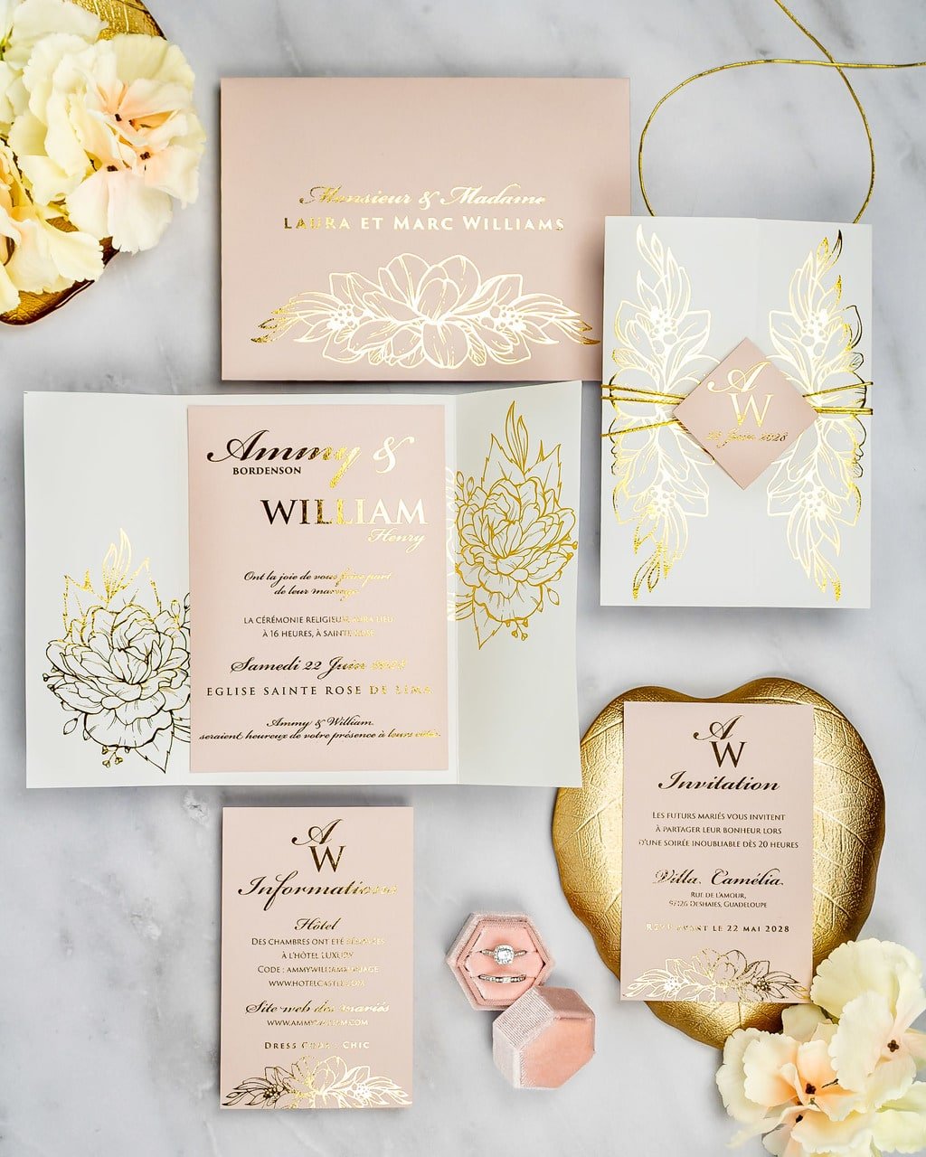 "Jana" - Faire-part de mariage chic, élégant et romantique avec dorure or - Wedding stationery - Création Luxe Carterie Studio