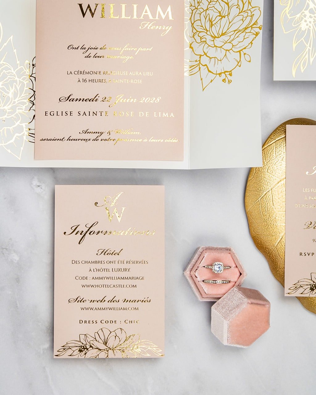 "Jana" - Faire-part de mariage chic, élégant et romantique avec dorure or - Wedding stationery - Création Luxe Carterie Studio