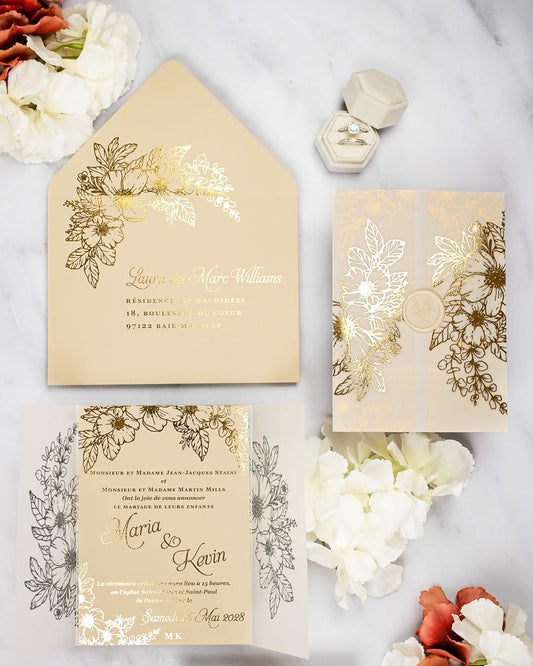 "Jasmin" - Faire-part de mariage chic, élégant et romantique avec dorure or - Wedding stationery - Création Luxe Carterie Studio
