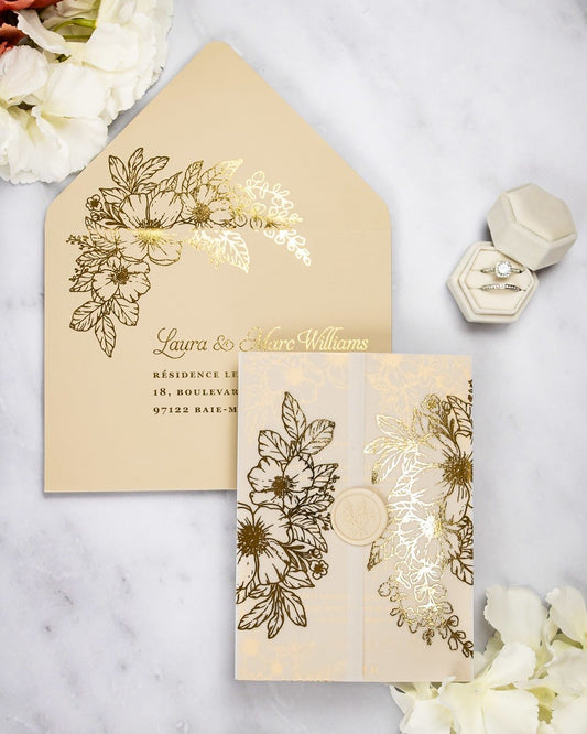"Jasmin" - Faire-part de mariage chic, élégant et romantique avec dorure or - Wedding stationery - Création Luxe Carterie Studio