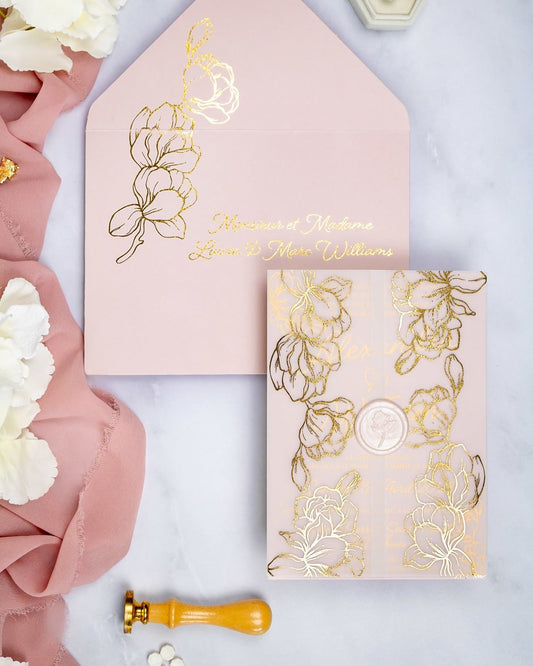 "Jonquille" - Faire-part de mariage chic, élégant et romantique avec dorure or - Wedding stationery - Création Luxe Carterie Studio