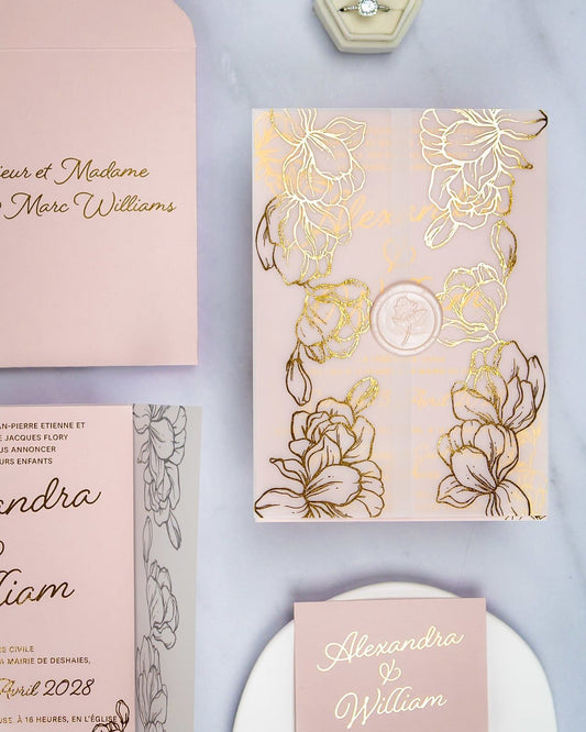 "Jonquille" - Faire-part de mariage chic, élégant et romantique avec dorure or - Wedding stationery - Création Luxe Carterie Studio