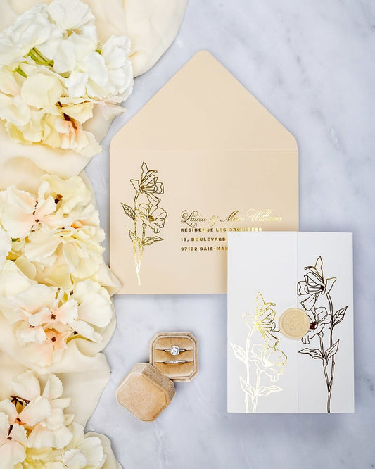 "Kali" - Faire-part de mariage chic, élégant et romantique avec dorure or - Wedding stationery - Création Luxe Carterie Studio