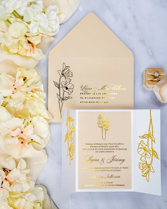 "Kali" - Faire-part de mariage chic, élégant et romantique avec dorure or - Wedding stationery - Création Luxe Carterie Studio