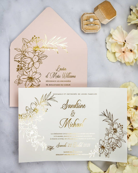 "Kénia" - Faire-part de mariage chic, élégant et romantique avec dorure or - Wedding stationery - Création Luxe Carterie Studio