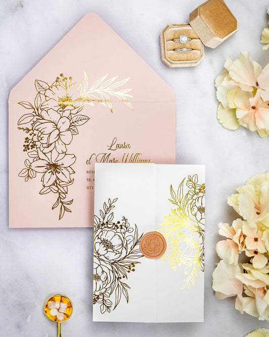 "Kénia" - Faire-part de mariage chic, élégant et romantique avec dorure or - Wedding stationery - Création Luxe Carterie Studio