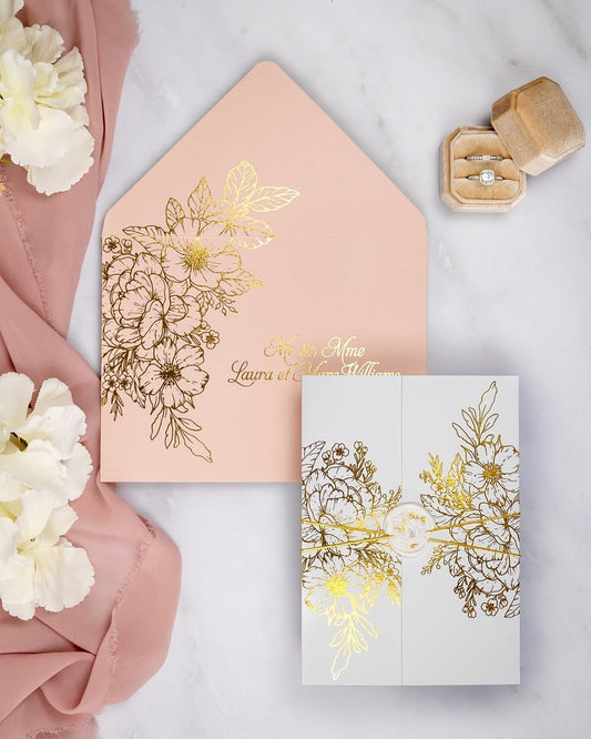 "Kira" - Faire-part de mariage chic, élégant et romantique avec dorure or - Wedding stationery - Création Luxe Carterie Studio