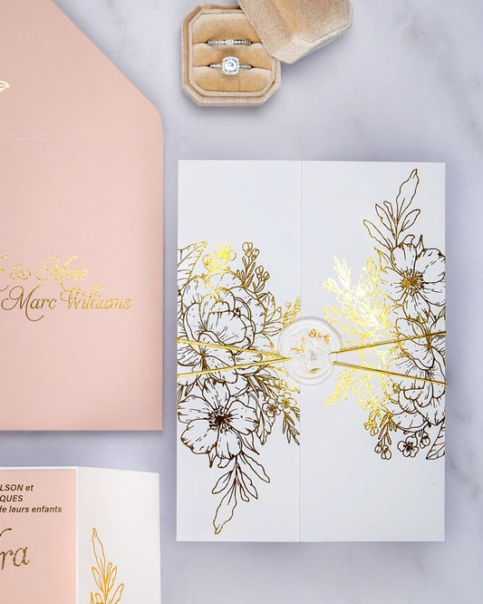 "Kira" - Faire-part de mariage chic, élégant et romantique avec dorure or - Wedding stationery - Création Luxe Carterie Studio