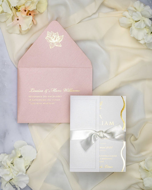 "Kunzite" - Faire-part de mariage chic, élégant et romantique avec dorure or - Wedding stationery - Création Luxe Carterie Studio