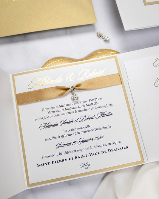 "Laura" - Faire-part de mariage chic, élégant et romantique avec dorure or - Wedding stationery - Création Luxe Carterie Studio