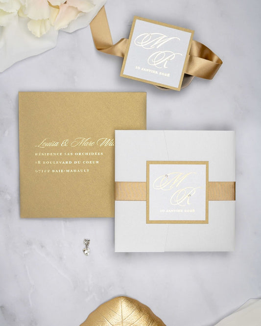 "Laura" - Faire-part de mariage chic, élégant et romantique avec dorure or - Wedding stationery - Création Luxe Carterie Studio