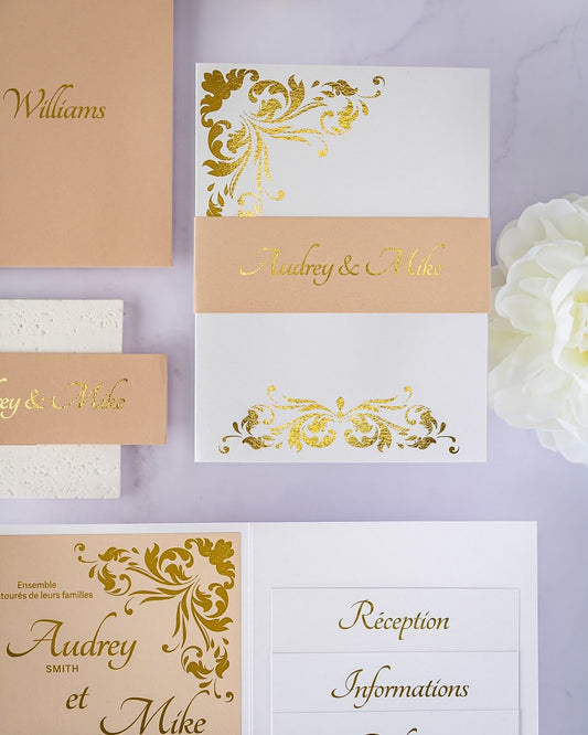 "Lauren" - Faire-part de mariage chic, élégant et romantique avec dorure or - Wedding stationery - Création Luxe Carterie Studio