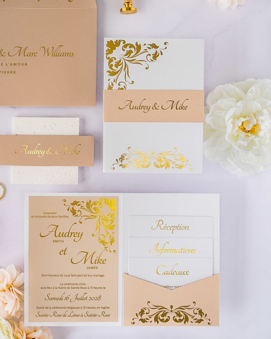 "Lauren" - Faire-part de mariage chic, élégant et romantique avec dorure or - Wedding stationery - Création Luxe Carterie Studio