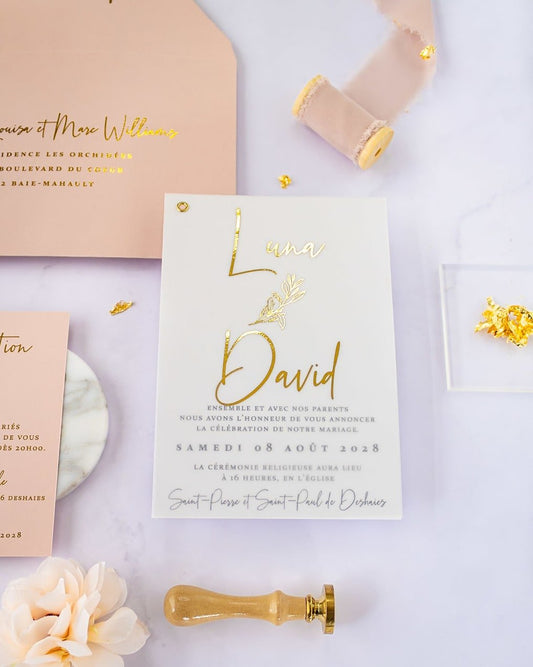 "Léane" - Faire-part de mariage chic, élégant et romantique avec dorure or - Wedding stationery - Création Luxe Carterie Studio