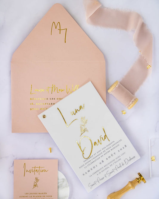 "Léane" - Faire-part de mariage chic, élégant et romantique avec dorure or - Wedding stationery - Création Luxe Carterie Studio